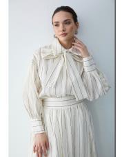 ekru çizgili etek takım 2