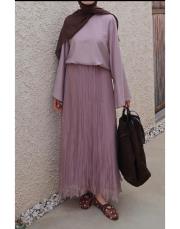 gül kurusu şifon kraş etek