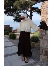 kahve şifon kraş etek