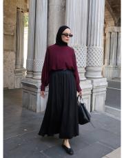 siyah saten kraş etek