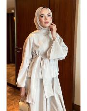 bej bağlamalı etekli takım