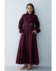 mürdüm kemerli elbise