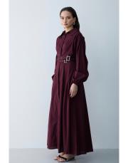 mürdüm kemerli elbise 2