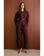 bordo düğmeli kemerli takım