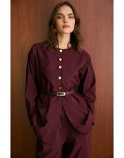 bordo düğmeli kemerli takım 2