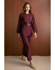 bordo düğmeli kemerli takım 4