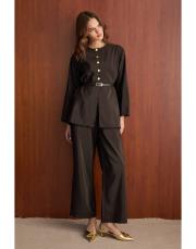 kahve düğmeli kemerli takım 4