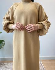 camel balon kol elbise 3