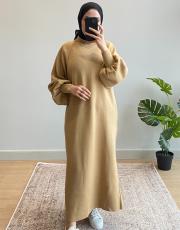 camel balon kol elbise 4