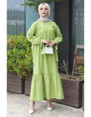 fıstık poplin bağlamalı elbise